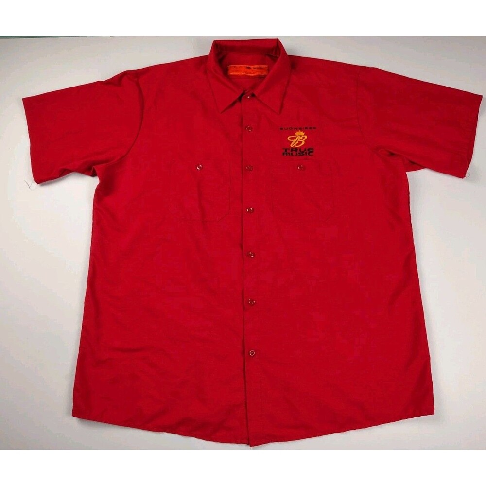 Budweiser True Music Button Work Shirt Mens XL Red Embroidred Beer